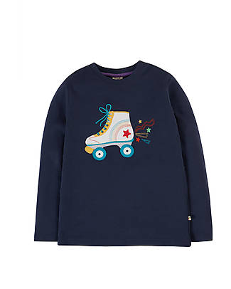 Frugi Maglia con Applique Adventure - Blu Indaco/Pattini - Cotone bio Maglie Manica Lunga