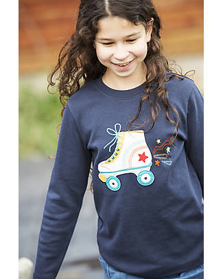 Frugi Maglia con Applique Adventure - Blu Indaco/Pattini - Cotone bio Maglie Manica Lunga