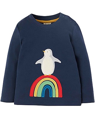 Frugi Maglia con Applique Adventure - Blu Indaco/Pinguino - Cotone Bio Maglie Manica Lunga