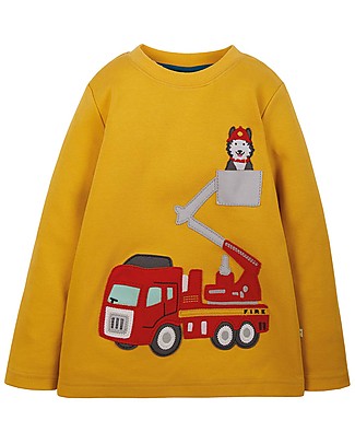 Frugi Maglia con Applique Adventure - Pompieri - Cotone bio Maglie Manica Lunga