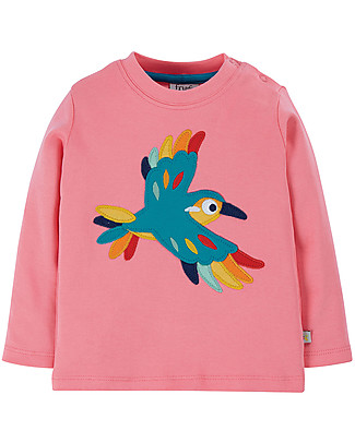 Frugi Maglia con Applique Discovery - Rosa/Uccello - Cotone Bio Maglie Manica Lunga