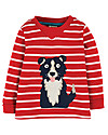Frugi Maglia con Applique Easy On - Righe Rosse/Cagnolino - Cotone bio Maglie Manica Lunga