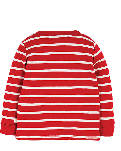 Frugi Maglia con Applique Easy On - Righe Rosse/Cagnolino - Cotone bio Maglie Manica Lunga