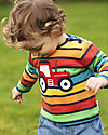 Frugi Maglia con Bottoni e Applique - Righe Arcobaleno/Trattore - Cotone bio Maglie Manica Lunga