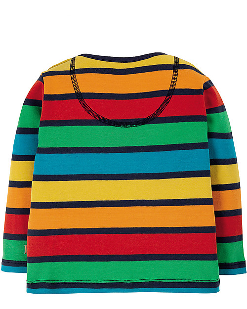 Frugi Maglia con Bottoni e Applique - Righe Arcobaleno/Trattore - Cotone bio Maglie Manica Lunga