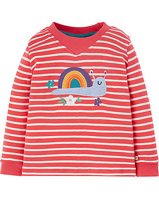 Frugi Maglia Easy-On con Collo Elasticizzato a Righe - Lumaca Arcobaleno - Cotone bio Maglie Manica Lunga