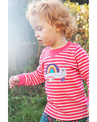 Frugi Maglia Easy-On con Collo Elasticizzato a Righe - Lumaca Arcobaleno - Cotone bio Maglie Manica Lunga