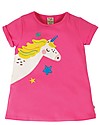 Frugi Maglia Effetto Fiammato con Taglio Svasato e Applique Lizzie - Rosa/Unicorno - 100% cotone bio T-shirt