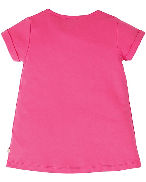 Frugi Maglia Effetto Fiammato con Taglio Svasato e Applique Lizzie - Rosa/Unicorno - 100% cotone bio T-shirt