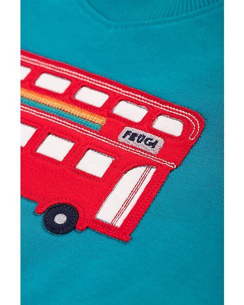 Frugi Maglia Manica Lunga Switch Easy On - con Collo Elasticizzato - Camper Blu - Bus - London Transport - 100% Cotone Organico Felpe