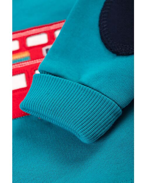 Frugi Maglia Manica Lunga Switch Easy On - con Collo Elasticizzato - Camper Blu - Bus - London Transport - 100% Cotone Organico Felpe