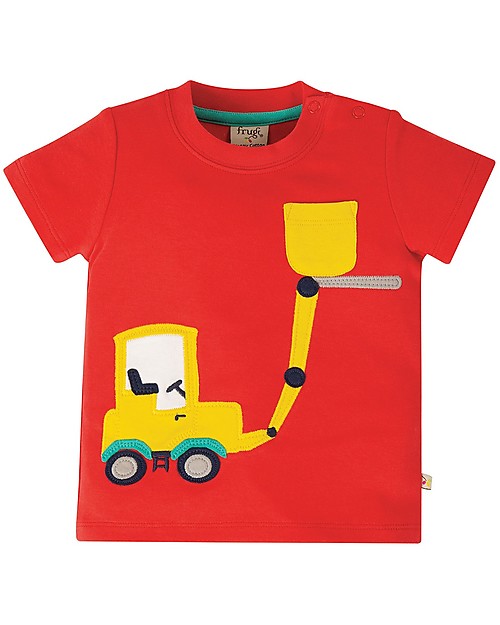 Frugi Maglia Maniche Corte con Taschino Polzeath - Rosso/Camion - Cotone bio Maglie Manica Lunga