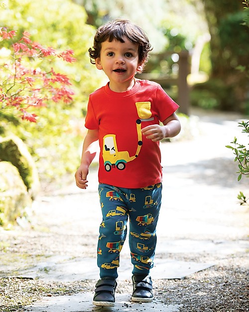 Frugi Maglia Maniche Corte con Taschino Polzeath - Rosso/Camion - Cotone bio Maglie Manica Lunga