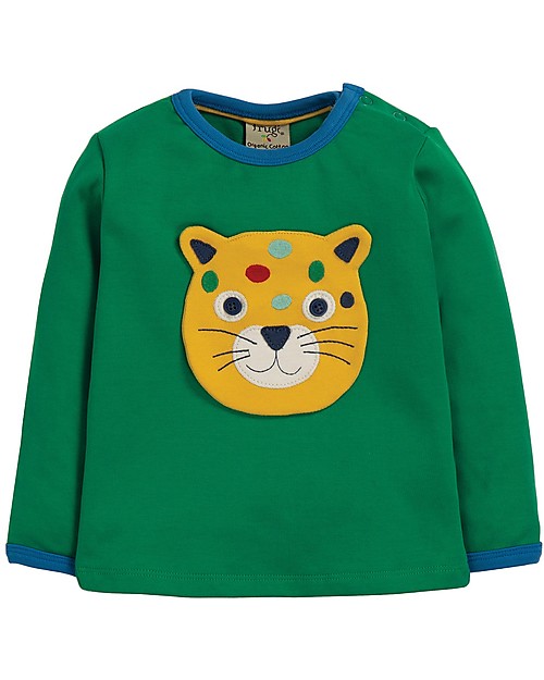 Frugi Maglia Maniche Lunghe 4 in 1 con Bottoncini e Applique Intercambiabile, Animali/Verde - 100% cotone bio Maglie Manica Lunga