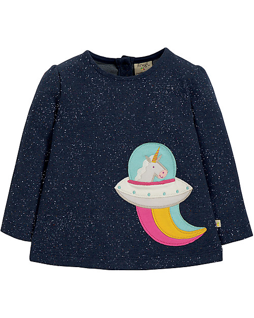 Frugi Maglia Maniche Lunghe a Palloncino con Applique, Unicorno - 100% cotone bio Maglie Manica Lunga