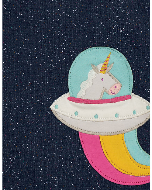 Frugi Maglia Maniche Lunghe a Palloncino con Applique, Unicorno - 100% cotone bio Maglie Manica Lunga
