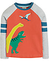 Frugi Maglia Maniche Lunghe con Applique Alfie, DInosauri/Paprika - Cotone bio Maglie Manica Lunga