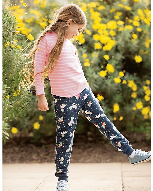 Frugi Maglia Maniche Lunghe con Taschino Louise, Unicorno/Righe Rosa - Cotone bio Maglie Manica Lunga