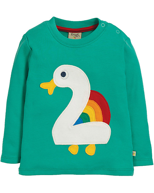 Frugi Maglia Maniche Lunghe Magic Number, Papera/Verde Acqua - 100% cotone bio,  PER IL COMPLEANNO! Maglie Manica Lunga