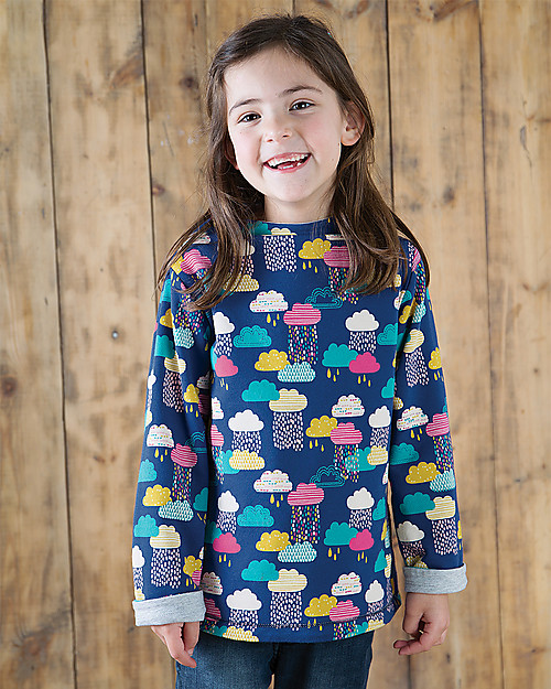 Frugi Maglia Maniche Lunghe Reversibile "Rita", Nuvolette/Arcobaleno - Cotone bio Maglie Manica Lunga