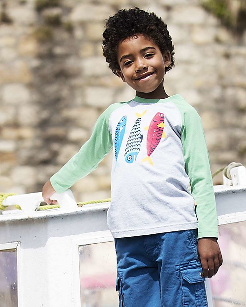 Frugi Maglia Maniche Lunghe Rock, Grigio/Verde Maglie Manica Lunga