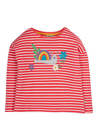 Frugi Maglia Maniche Lunghe Tori - Righe Rosse/Lumaca - Cotone bio Maglie Manica Lunga