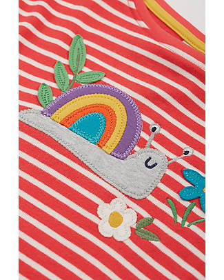 Frugi Maglia Maniche Lunghe Tori - Righe Rosse/Lumaca - Cotone bio Maglie Manica Lunga
