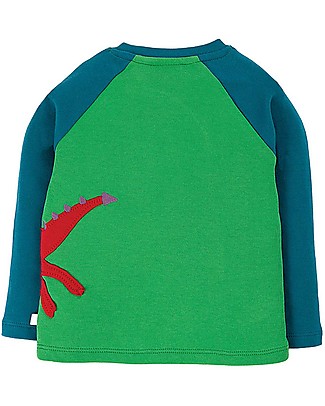 Frugi Maglia Maniche Raglan con Applique Albert - Verde/Drago - Cotone bio Maglie Manica Lunga