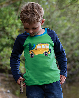 Frugi Maglia Maniche Raglan con Applique Alfie - Trattore - Cotone bio Maglie Manica Lunga
