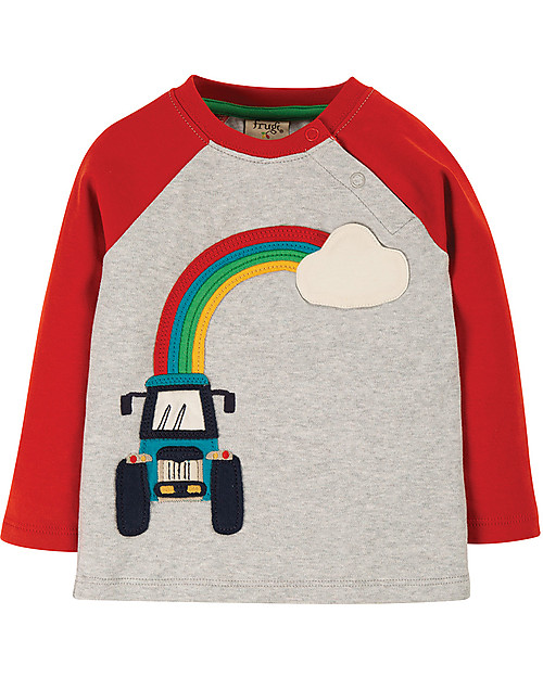 Frugi Maglia Maniche Raglan con Applique Henry - Trattore - Cotone bio Maglie Manica Lunga