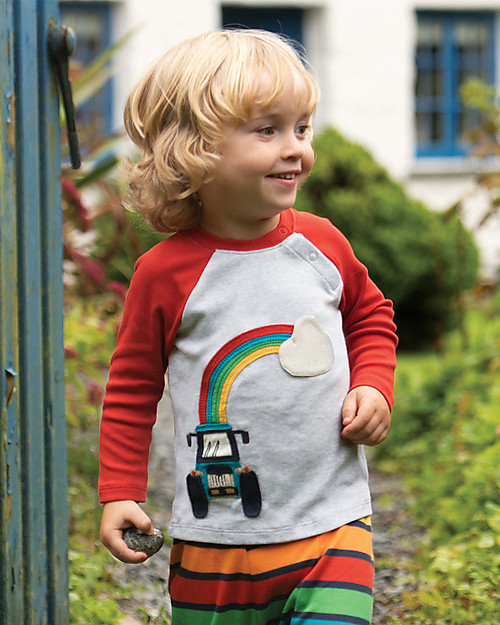Frugi Maglia Maniche Raglan con Applique Henry - Trattore - Cotone bio Maglie Manica Lunga