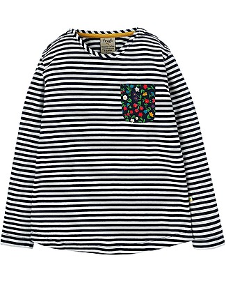Frugi Maglia Pia Pocket a Righe Bianca e Blu - 100% Cotone Organico GOTS Maglie Manica Lunga