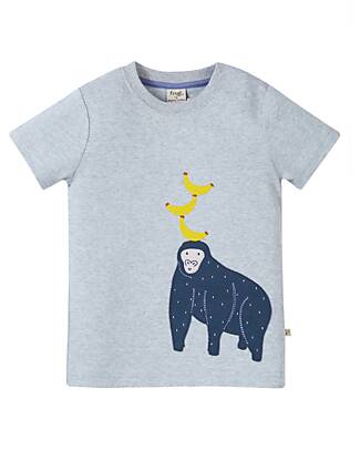 Frugi Maglietta Little Carsen con Appliqué - Grigio Mélange/ Gorilla - Cotone Organico T-shirt