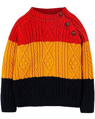 Frugi Maglione Cole Cable Righe - Blu Indaco - 100% Cotone Organico GOTS Maglioni