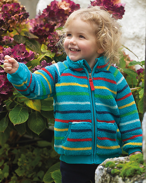 Frugi Maglione di Pile con Zip - Righe Arcobaleno - Eco-friendly e Morbido! Giacche