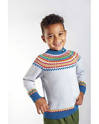Frugi Maglione Fika Fairisle - Grigio Chiaro/Multicolore - 100% Cotone Organico GOTS Maglioni