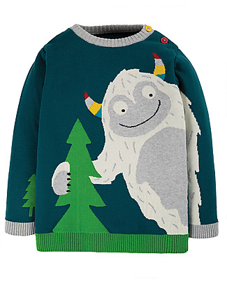 Frugi Maglione Lavorato a Maglia Elwood - Blu/Yeti - Cotone Bio Maglioni