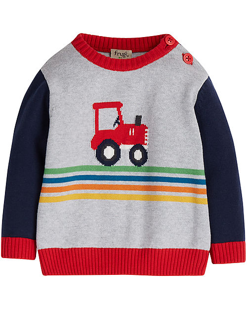 Frugi Maglione Lavorato a Maglia Elwood - Grigio/Trattore - Cotone Organico Maglioni