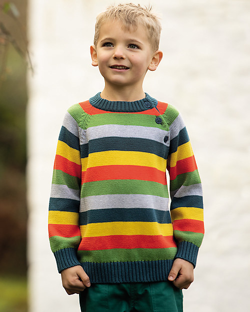 Frugi Maglione Lavorato a Maglia Storm - Righe Multicolor - Cotone Bio Maglioni