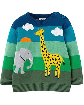 Frugi Maglione Little Finn - Arcobaleno Verde/Zoo - 100% Cotone Organico GOTS Maglioni