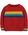 Frugi Maglione Maniche Raglan con Bottoncini Caleb, Rosso/Arcobaleno (taglie 12 mesi - 4 anni) - Cotone bio Maglioni