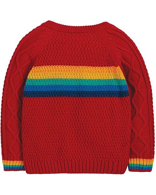Frugi Maglione Maniche Raglan con Bottoncini Caleb, Rosso/Arcobaleno (taglie 12 mesi - 4 anni) - Cotone bio Maglioni