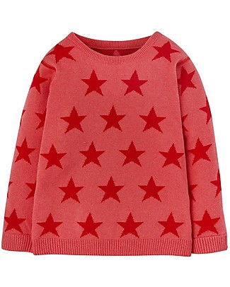 Frugi Maglione Reversibile Zola Rosso e Rosa - Stelle - 100% cotone Organico GOTS Maglioni