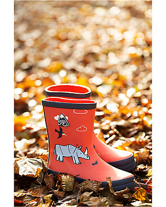 Frugi OUTLET - Stivali in Gomma Puddle Buster Wellington - Amici Rinoceronti - 100% gomma naturale - Pezzo Showroom Stivali Pioggia