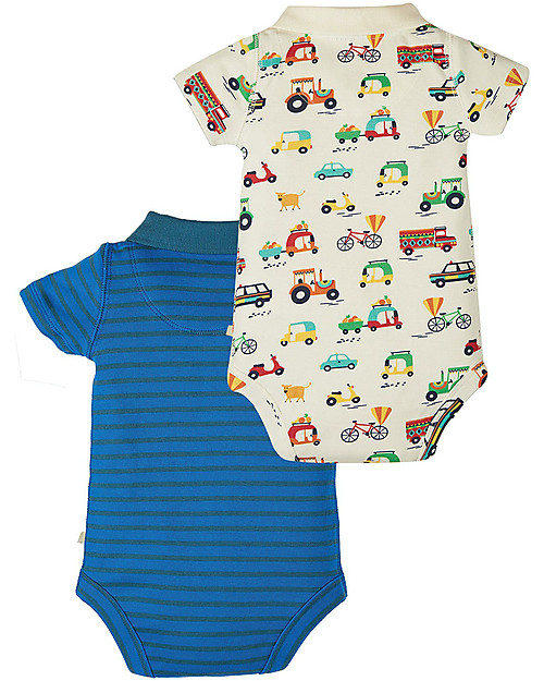 Frugi Pacco da 2 Body con Colletto - Veicoli - 100% Cotone bio Body Manica Corta