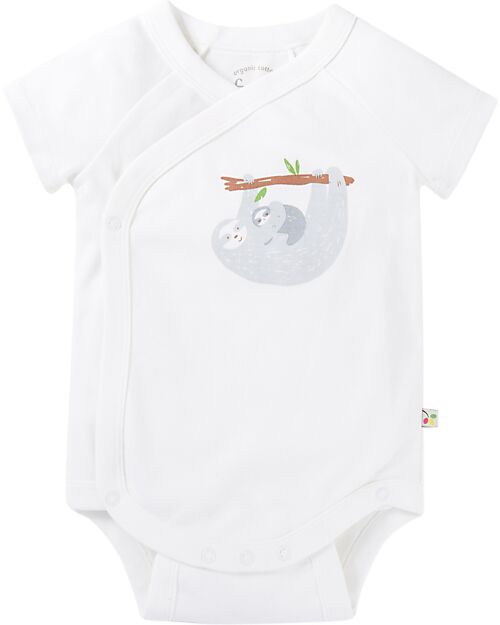 Frugi Pacco da 2 Body Maniche Corte e Lunghe - Bianco con Bradipi - Cotone Bio Body Manica Lunga