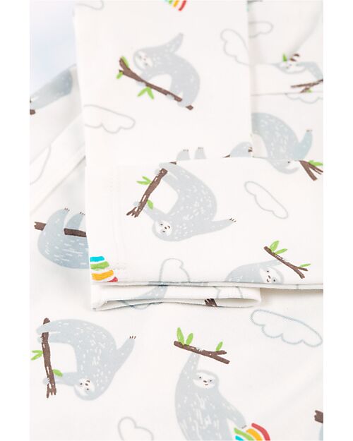 Frugi Pacco da 2 Body Maniche Corte e Lunghe - Bianco con Bradipi - Cotone Bio Body Manica Lunga