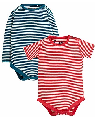 Frugi Pacco da 2 Body Pointelle - Blu/Rosso - Cotone bio Completi e Set
