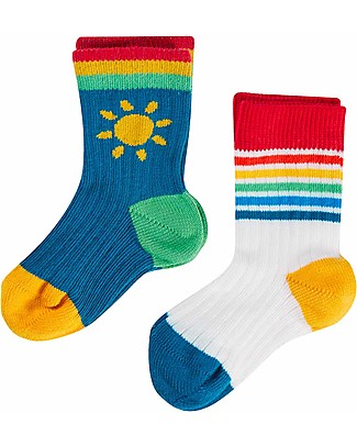 Frugi Pacco da 2 Calzini a Coste - Arcobaleno - Cotone bio Calzini