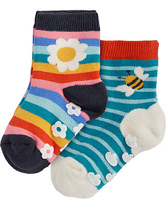 Frugi Pacco da 2 Calzini Antiscivolo - Arcobaleno/Margherita - Cotone bio Calzini
